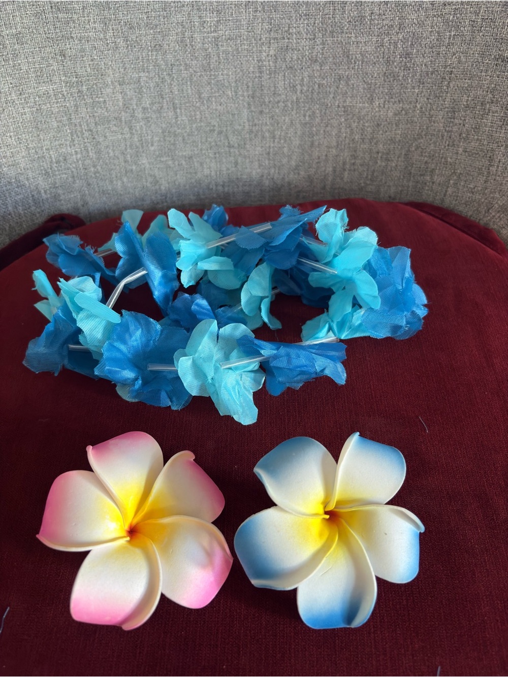 Bundle of 3 Plumeria Foam Hair Clips and Flower Loop